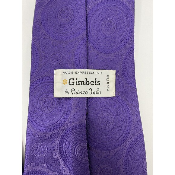 Vintage Gimbels Tie Mens Purple Paisley Silk Neckwear Prince Igor Burma 70s 80s - Picture 4 of 5